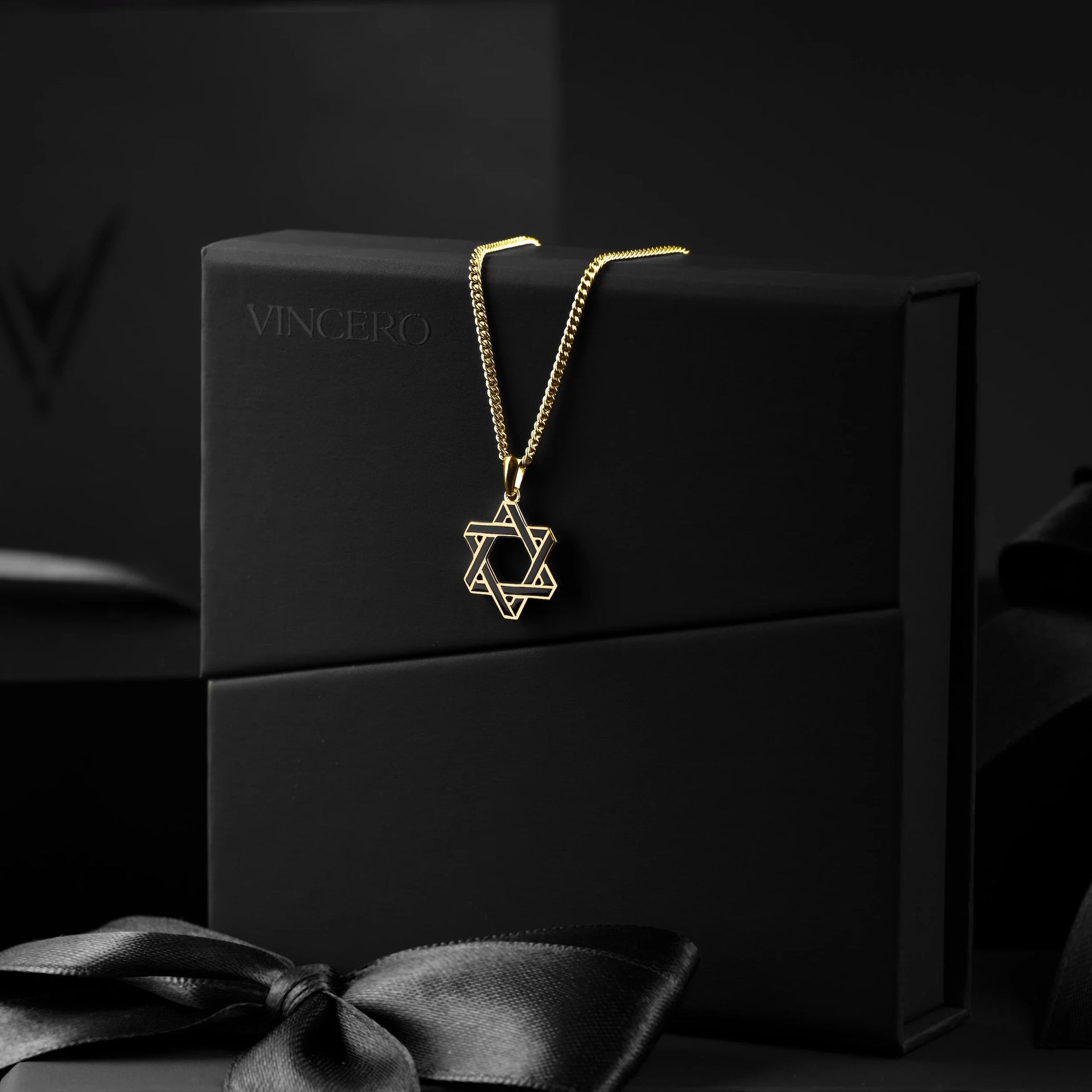 14K Gold and Onyx Star of David Pendant Necklace