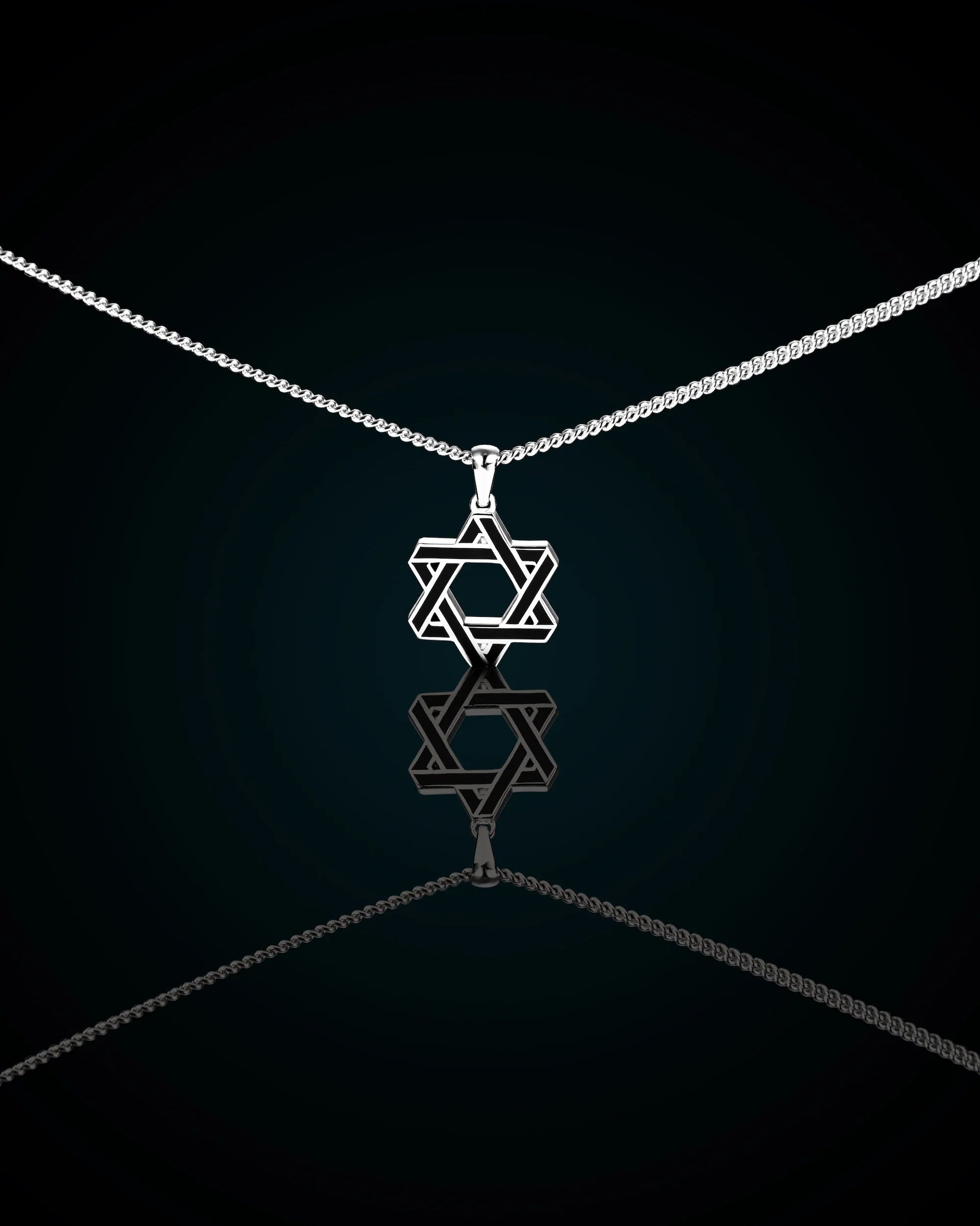 Star of David Pendant Necklace in 925 Sterling Silver Black Onyx