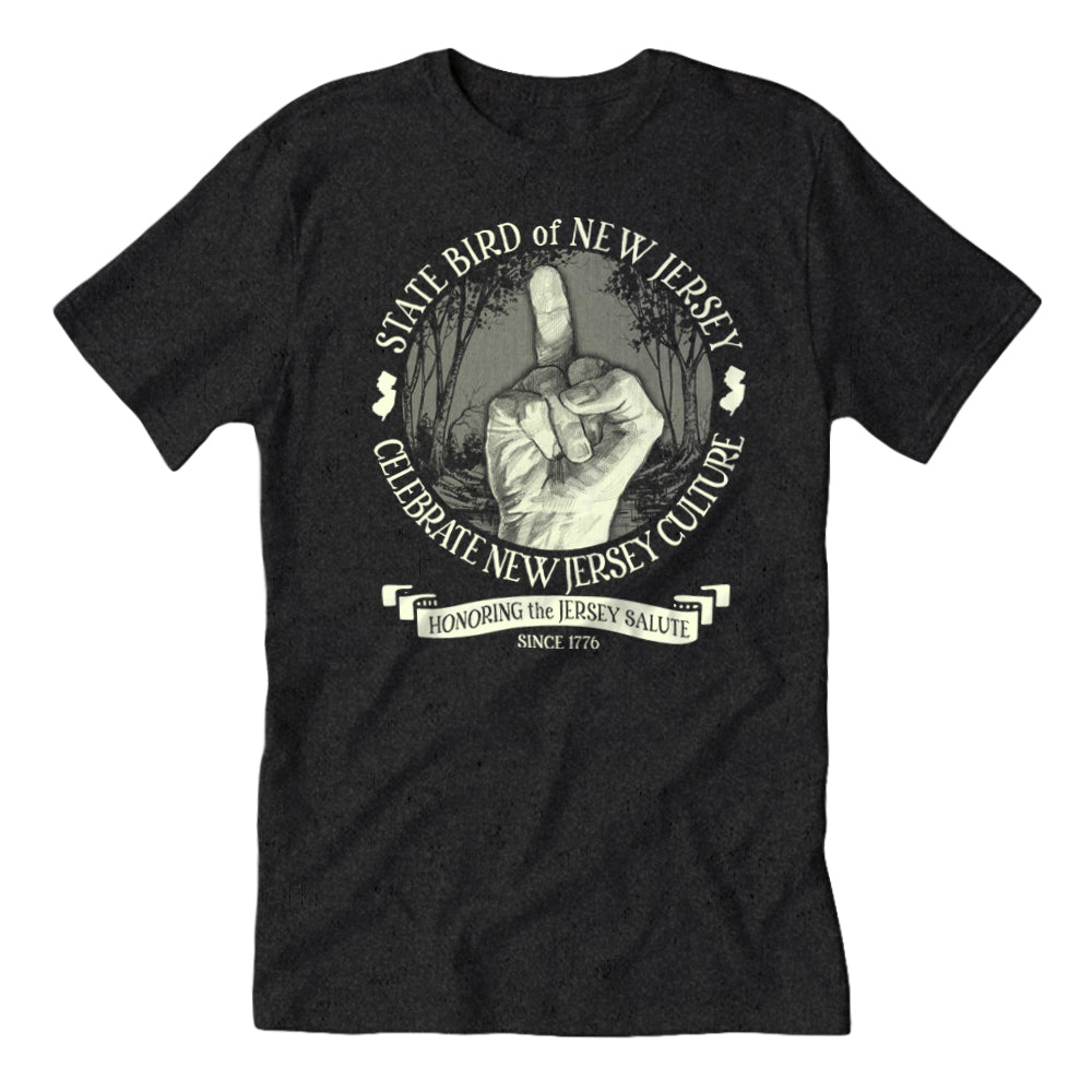Unisex charcoal grey heather graphic t-shirt featuring the New Jersey State Bird design, streetwear style