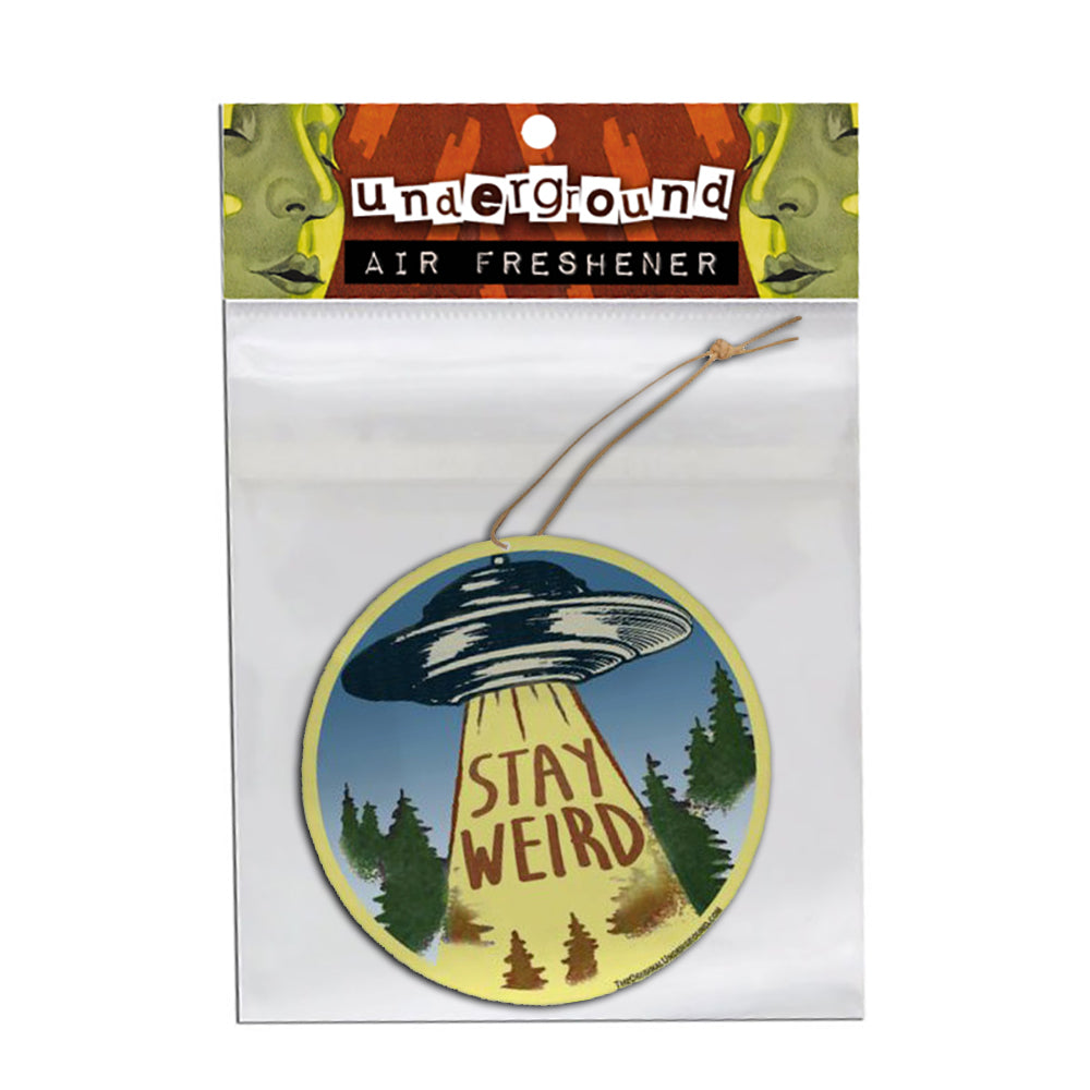 Stay Weird Retro Air Freshener - Quirky Yellow and Blue Auto Decor