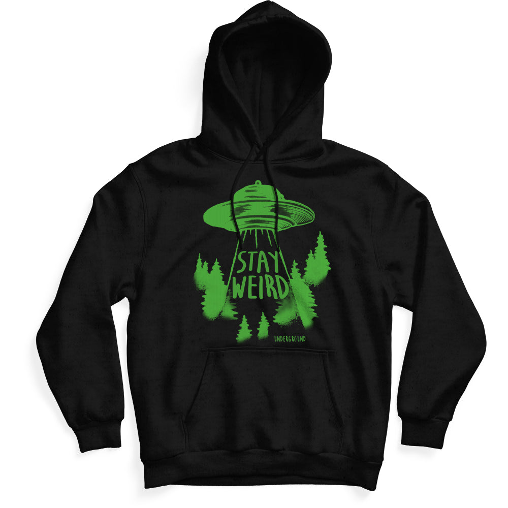 Stay Weird high-contrast graphic hoodie in streetwear style