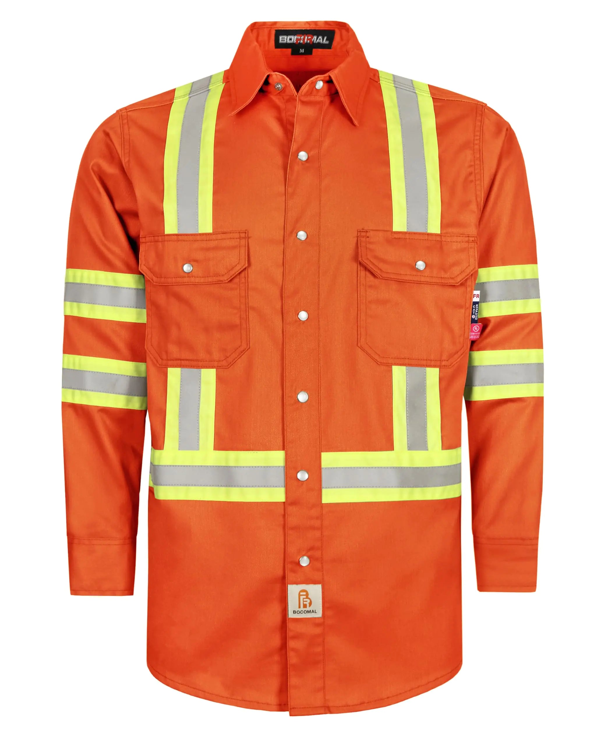 BOCOMAL FR Shirts for Men Hi Vis High Visibility 6.5oz Lightweight Type O Flame Resistant Refective Safety Shirt