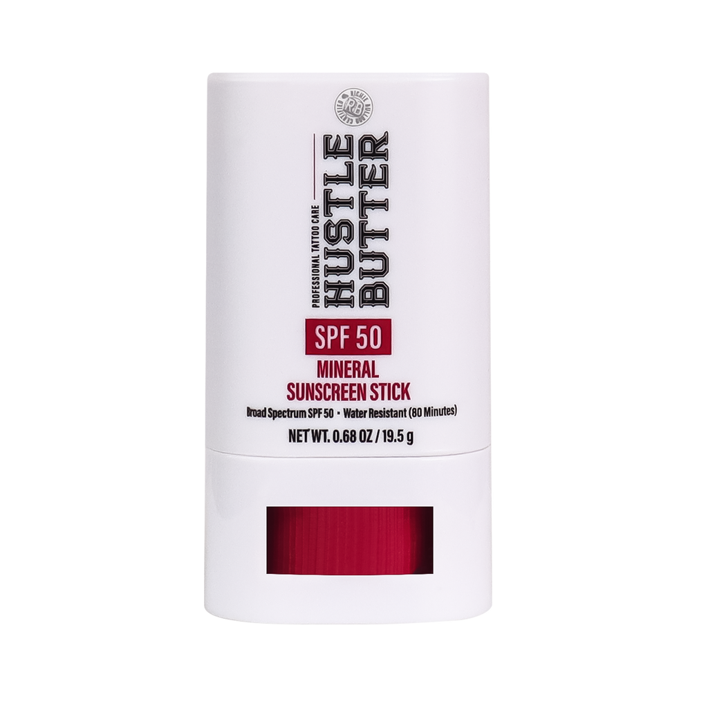 Hustle Butter Mineral Sunscreen Stick SPF 50 for tattoo protection