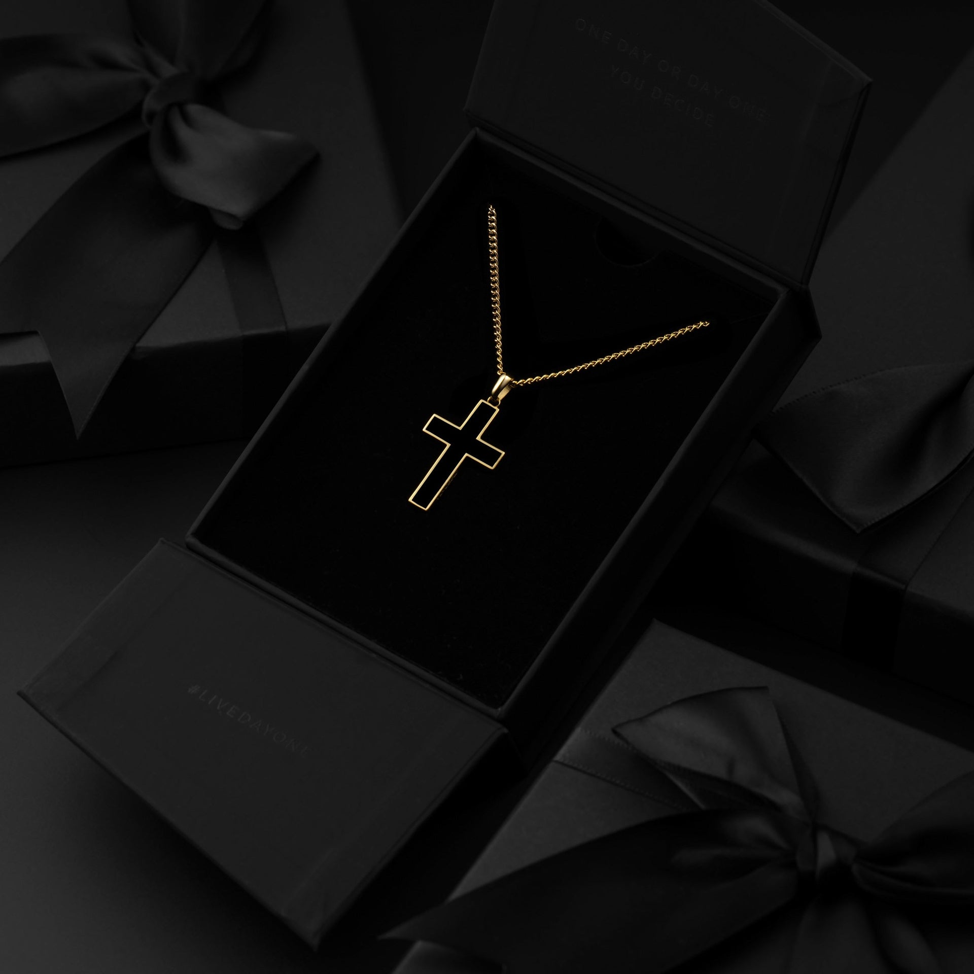 Large 14K Gold and Onyx Stone Cross Pendant