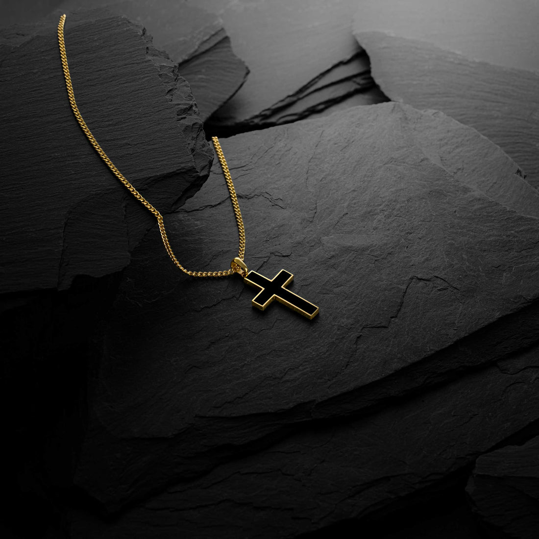 Large 14K Gold and Onyx Stone Cross Pendant