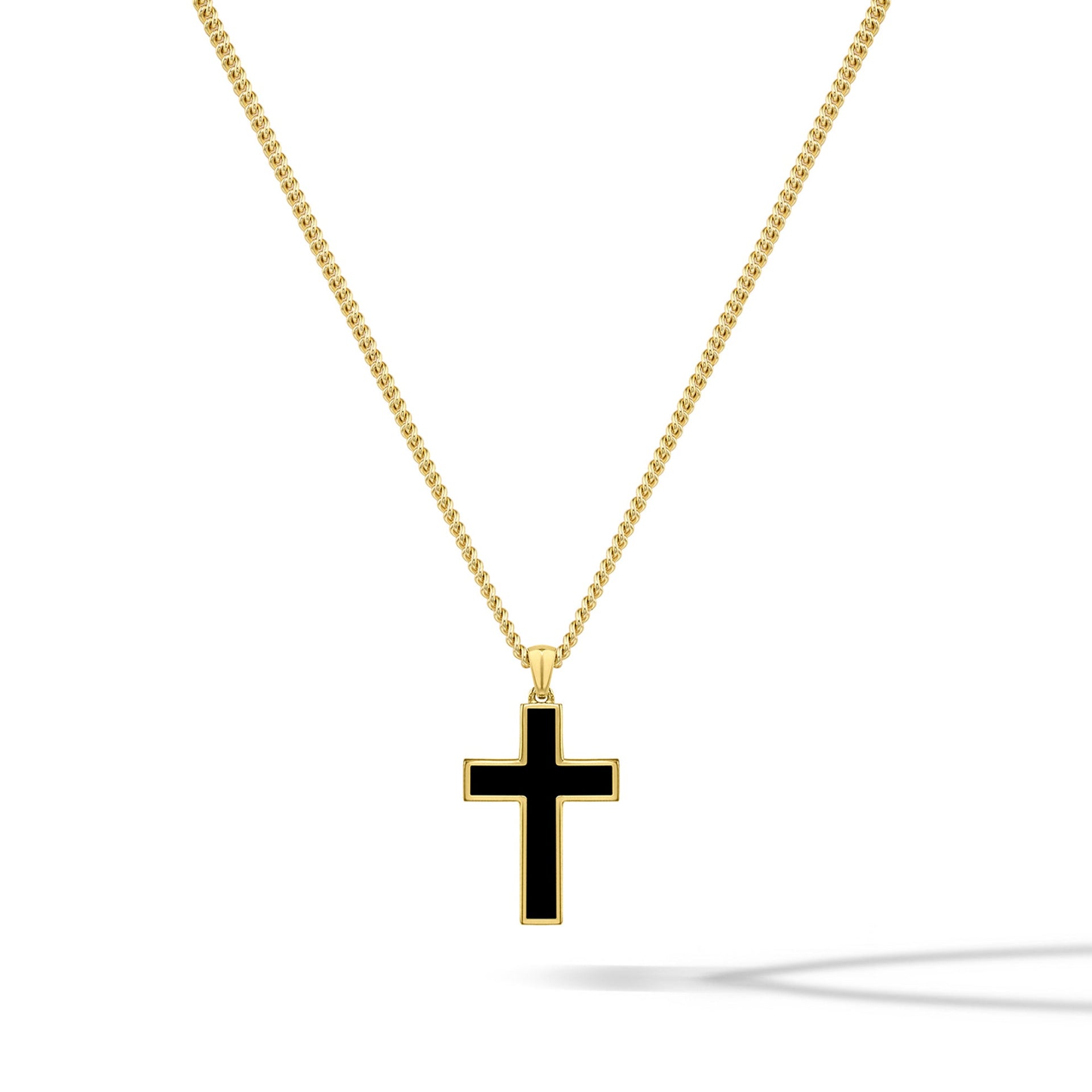14K Gold Onyx Stone Cross Pendant - Minimalist Stainless Steel