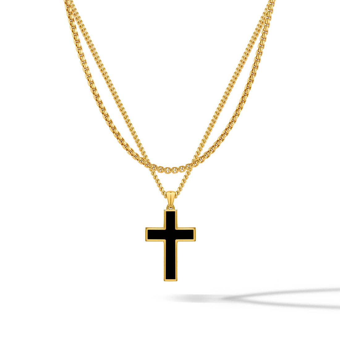 Vincero Collective Gold-plated cross pendant on a classic box chain, elegant religious jewelry.
