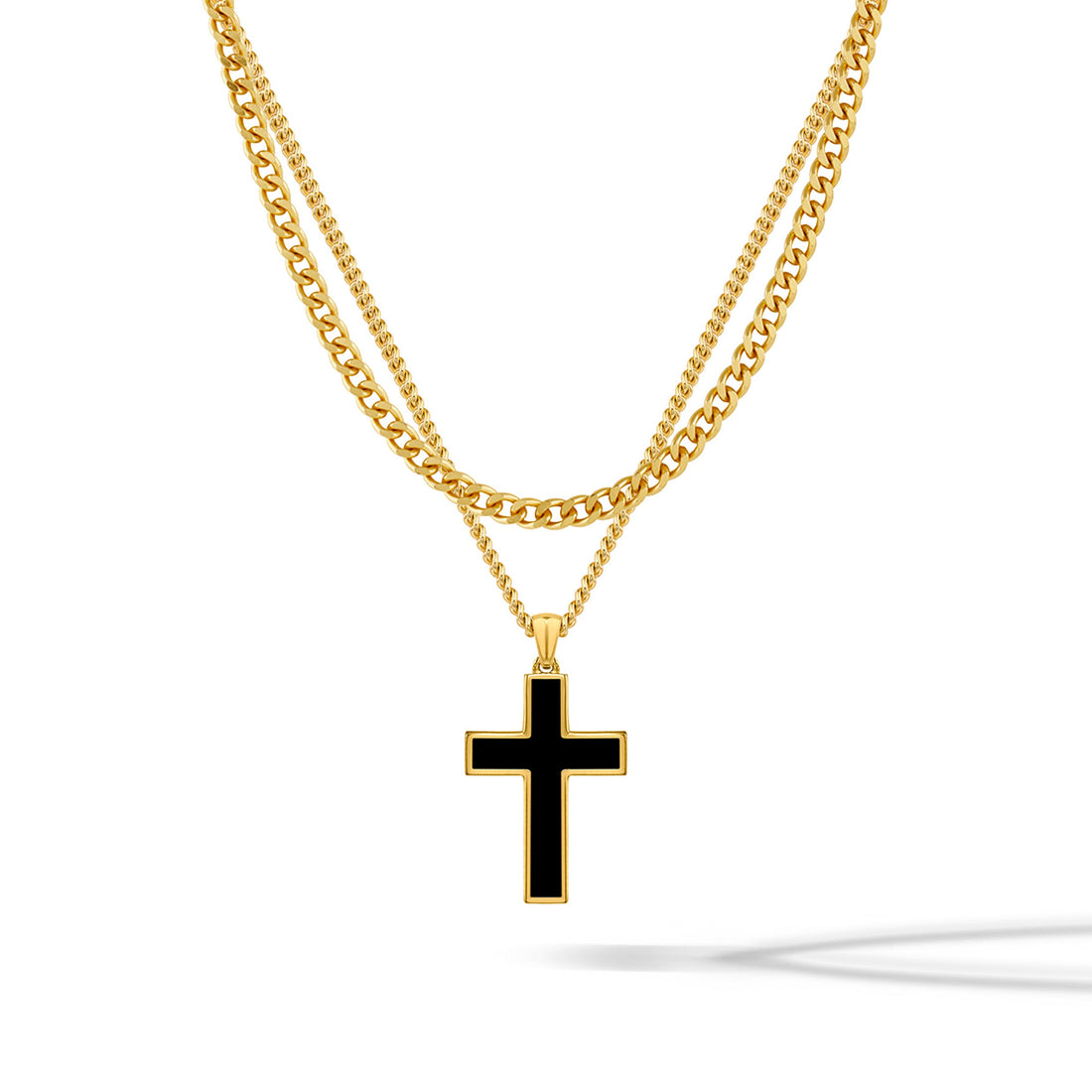 Gold compass pendant necklace featuring a center sapphire stone on a classic curb chain