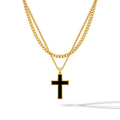 Gold compass pendant necklace featuring a center sapphire stone on a classic curb chain
