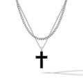 Vincero Collective Sterling Silver compass pendant with onyx stone on a classic curb chain