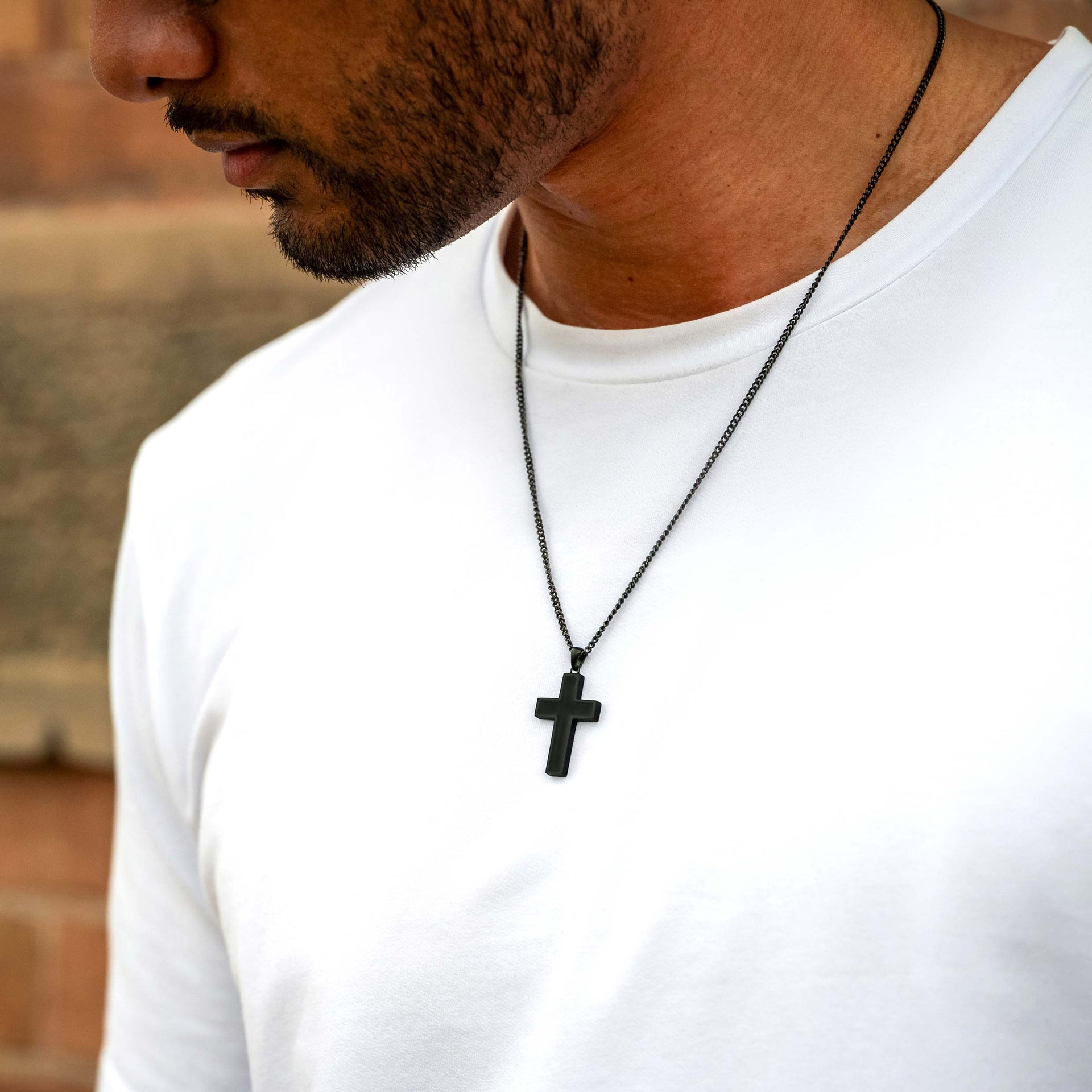 Large Stealth Stone Cross Pendant in 925 Sterling Silver