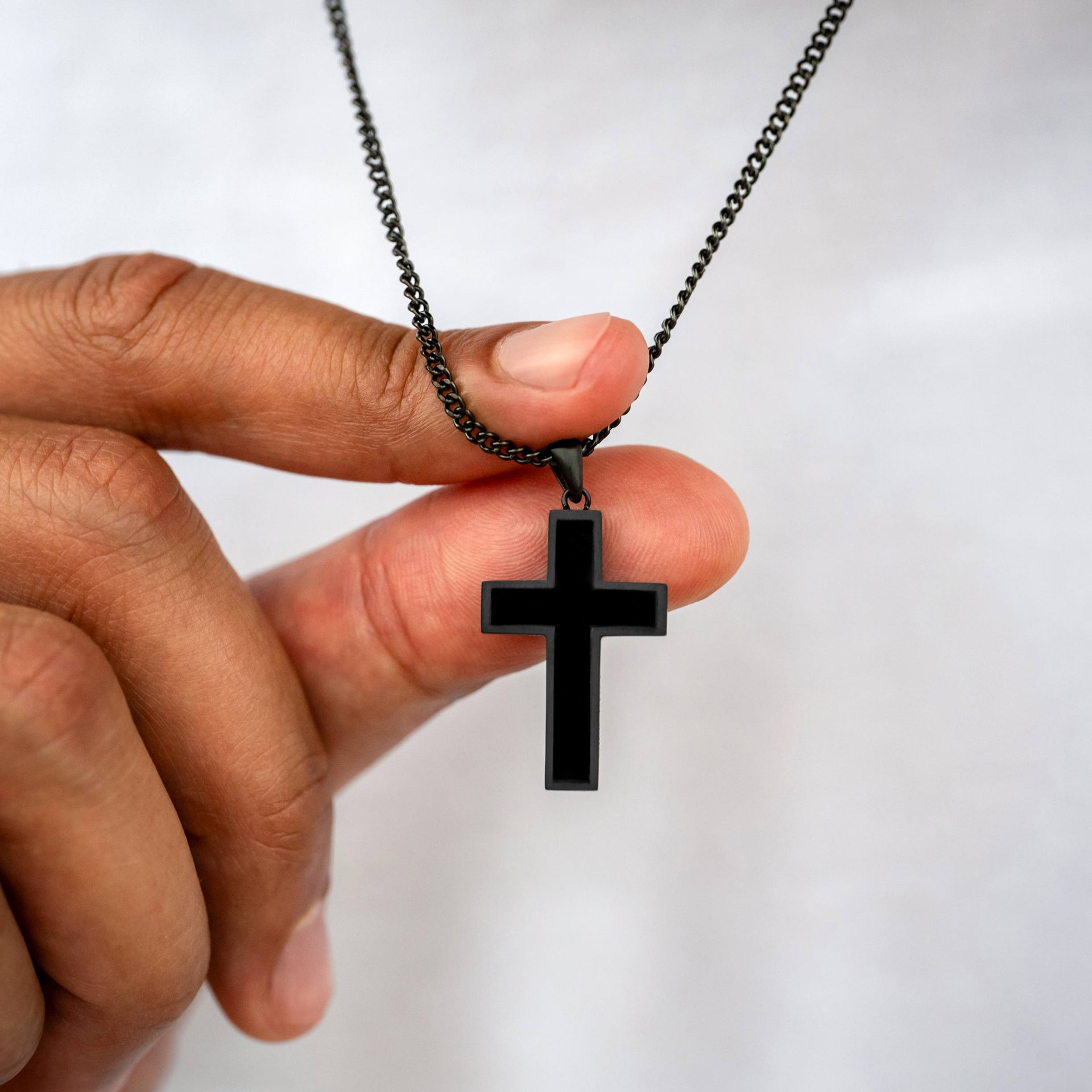 Large Stealth Stone Cross Pendant in 925 Sterling Silver