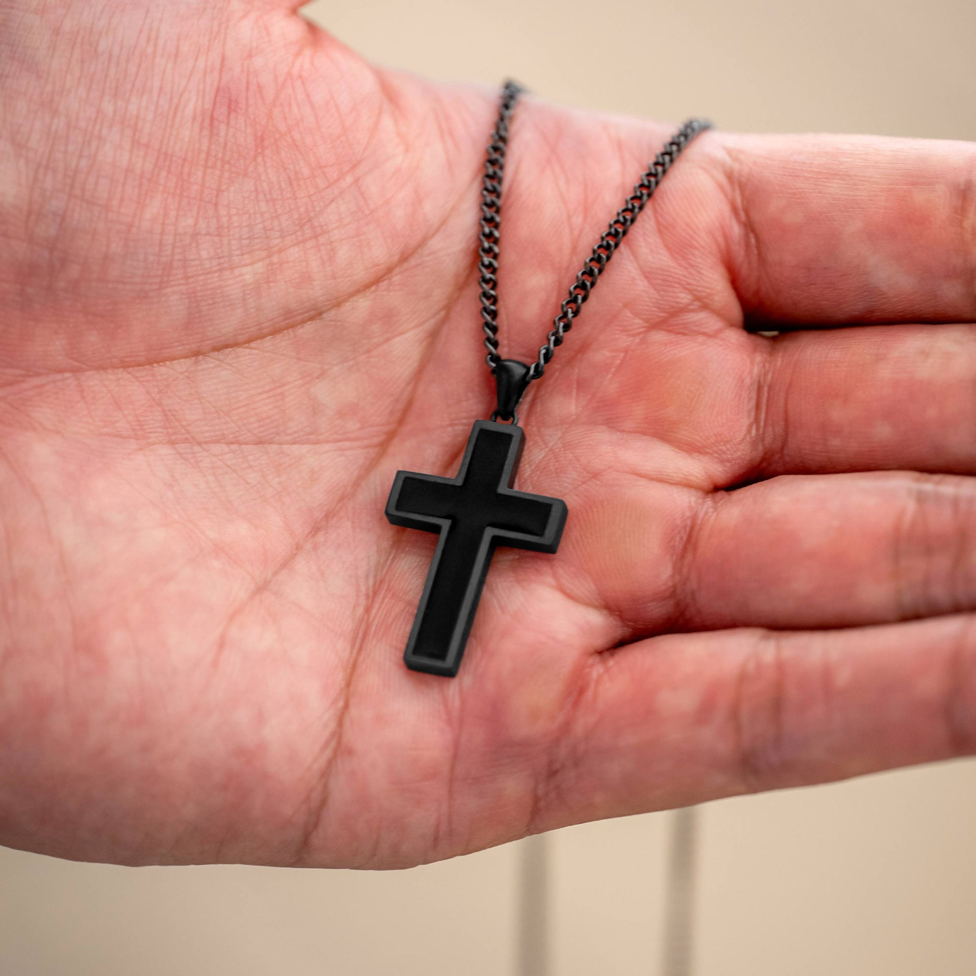 Large Stealth Stone Cross Pendant in 925 Sterling Silver