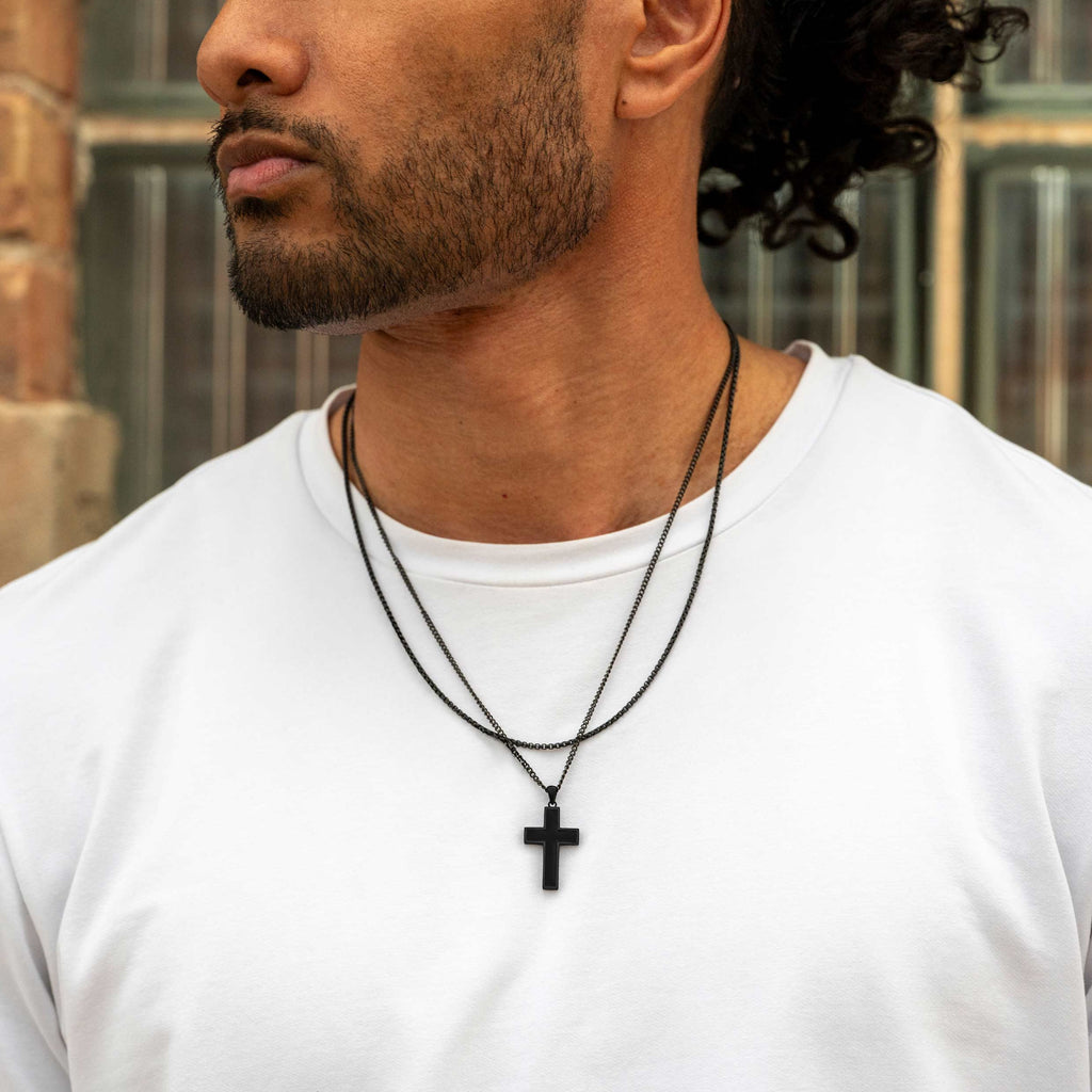 Large Stealth Stone Cross Pendant in 925 Sterling Silver