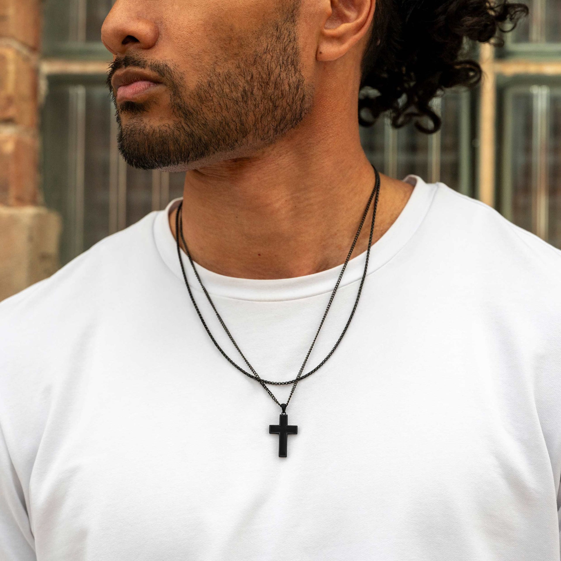 Large Stealth Stone Cross Pendant in 925 Sterling Silver