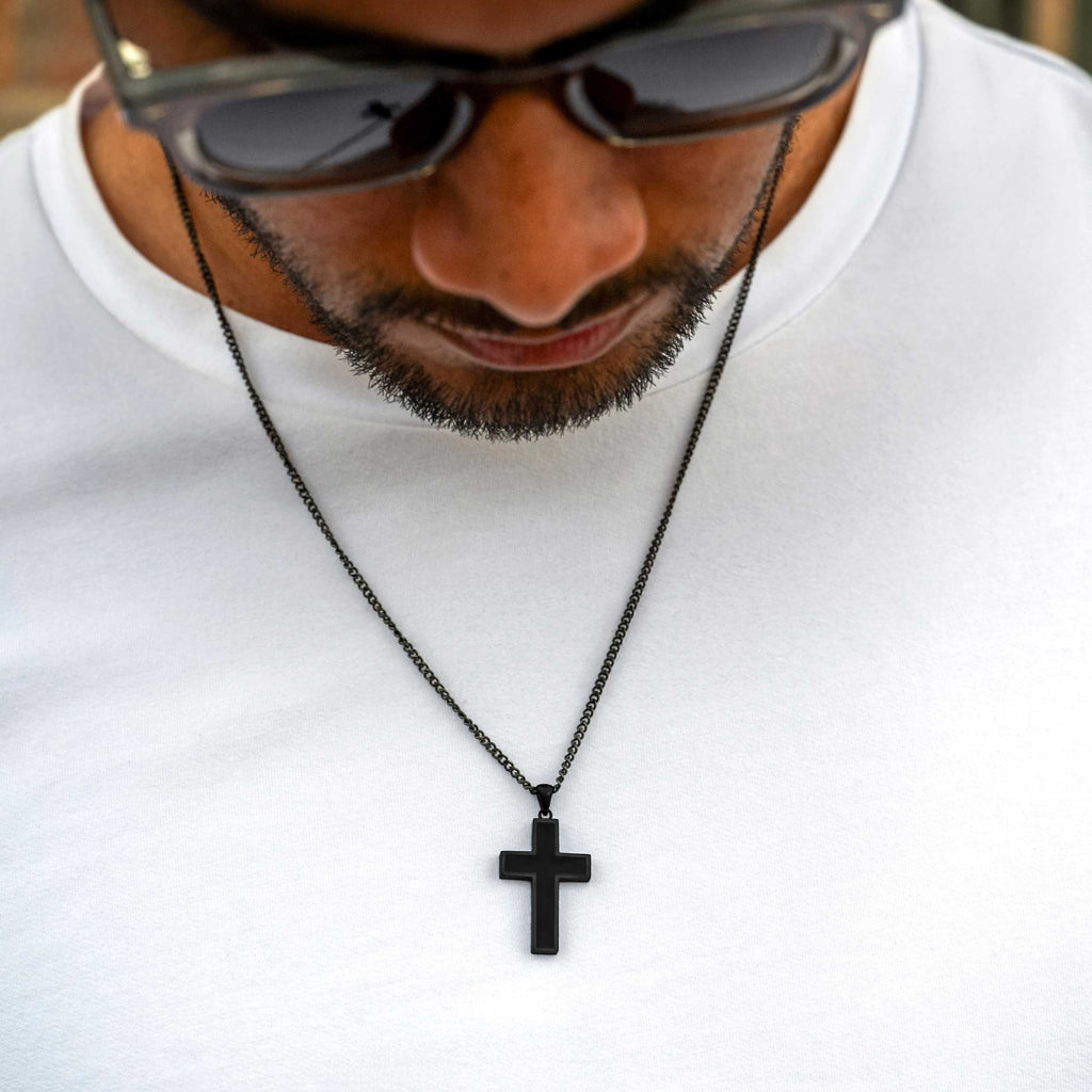 Large Stealth Stone Cross Pendant in 925 Sterling Silver
