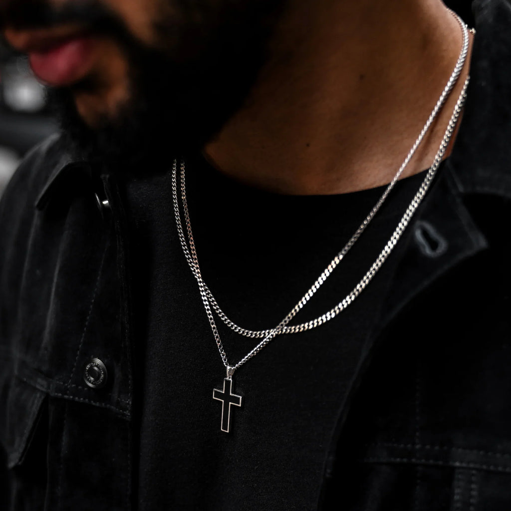 Large Black Onyx Cross Pendant in 925 Sterling Silver