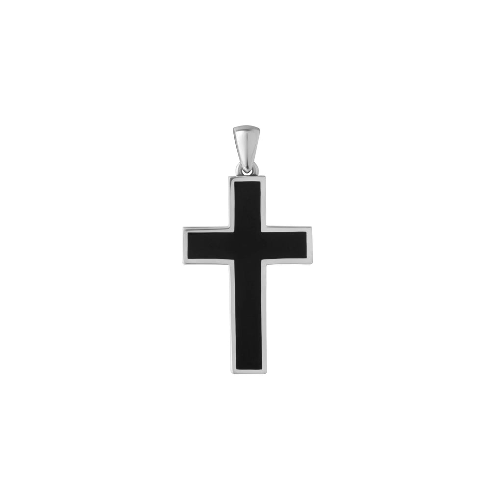 Large Black Onyx Cross Pendant in 925 Sterling Silver