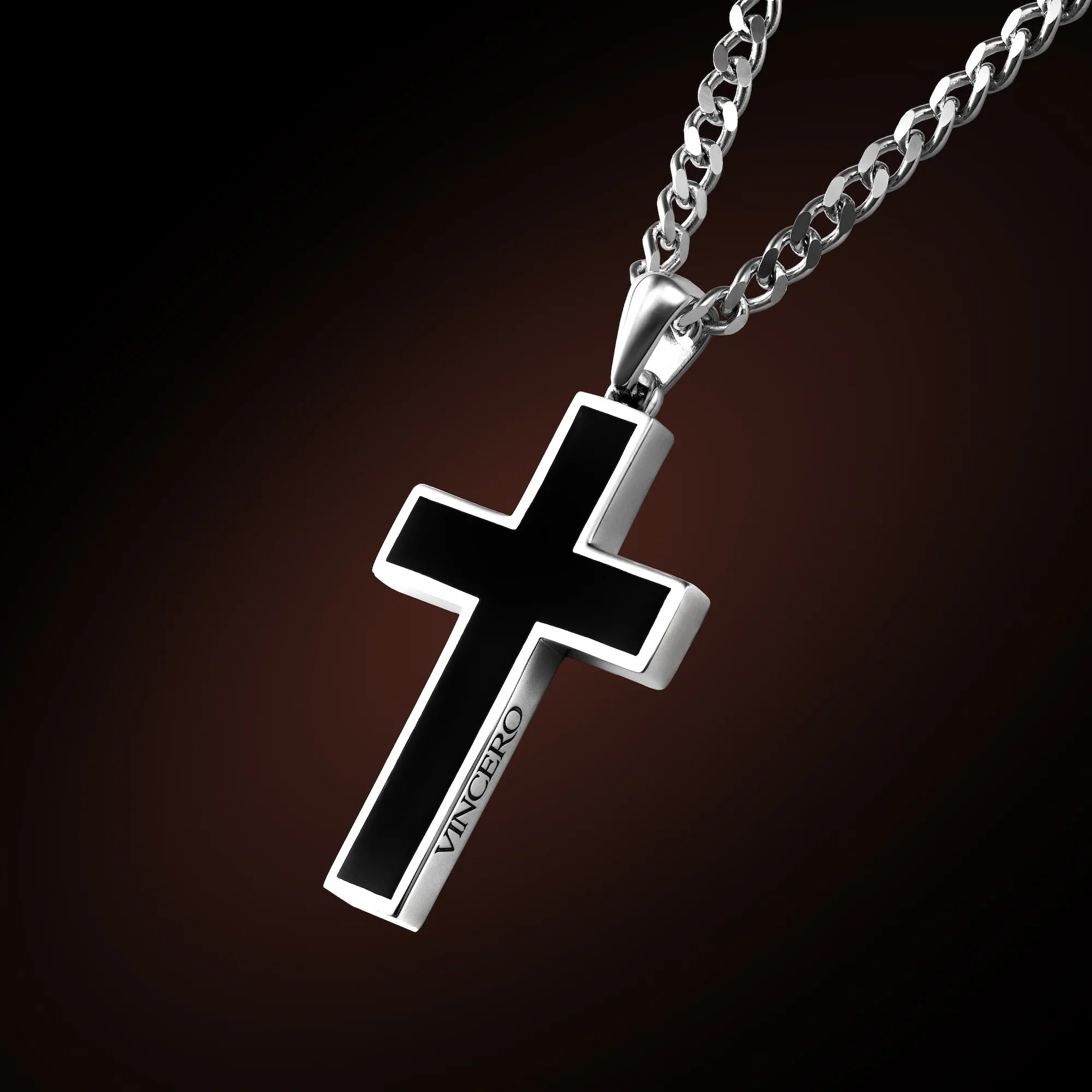 Large Black Onyx Cross Pendant in 925 Sterling Silver