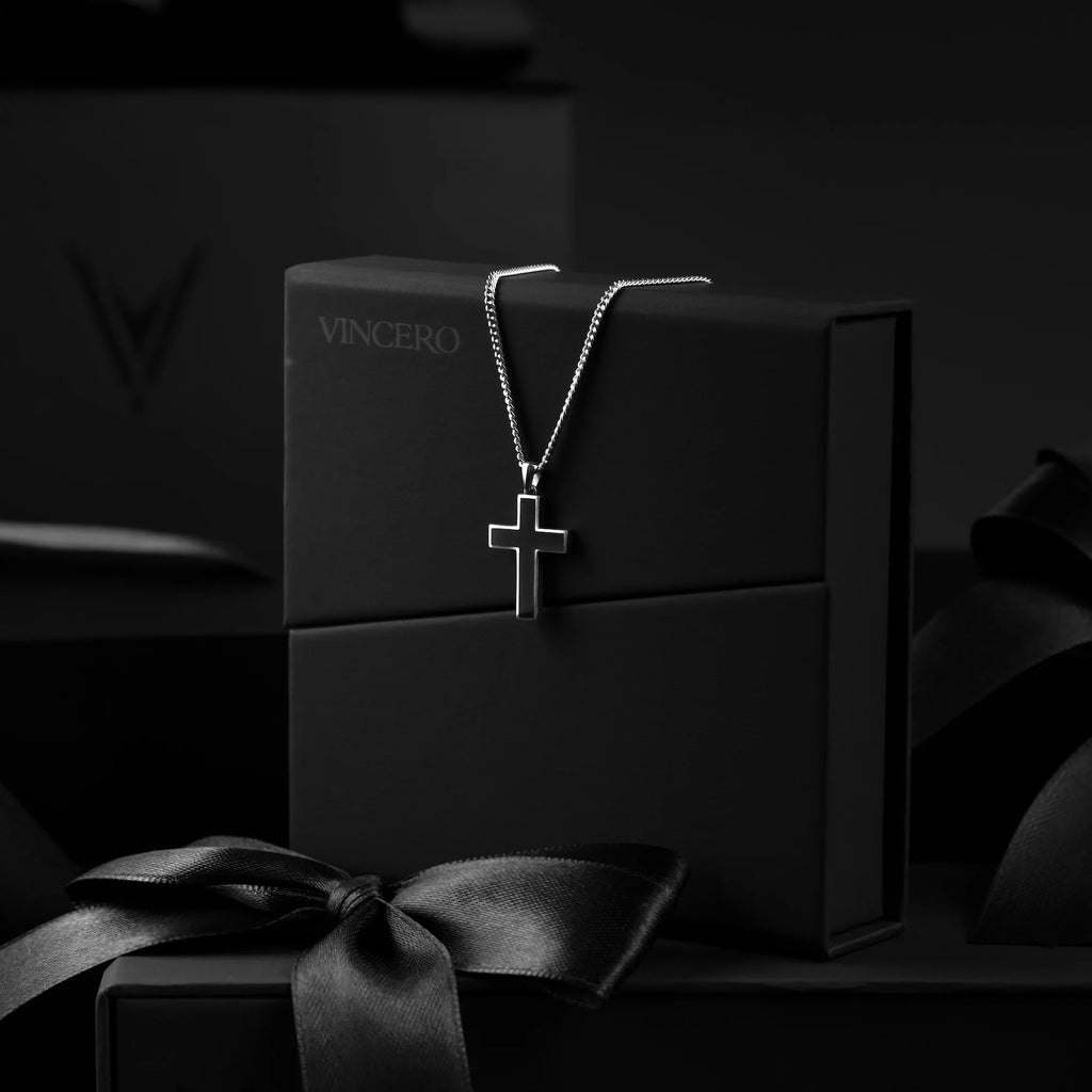 Large Black Onyx Cross Pendant in 925 Sterling Silver