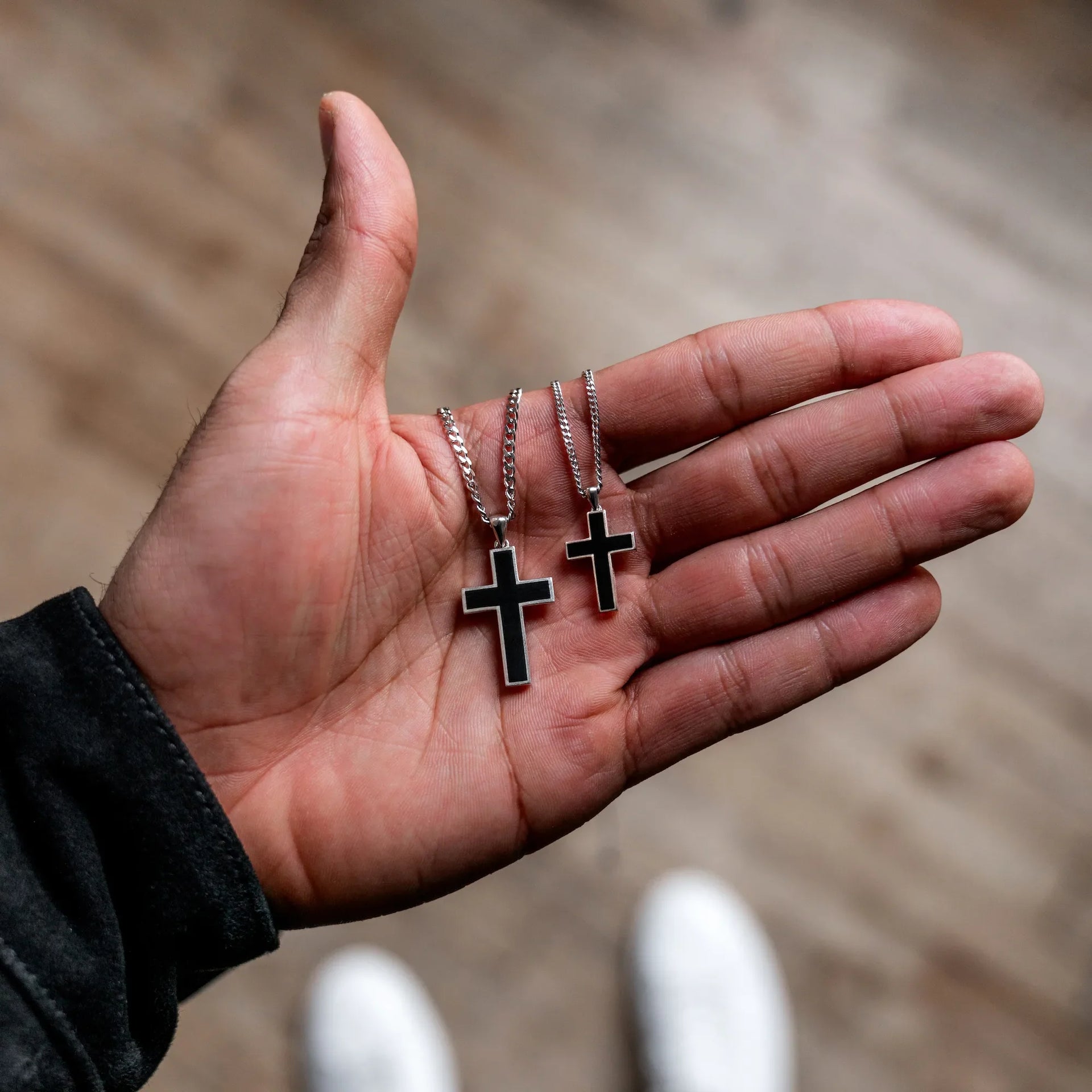 Black Onyx Stone Cross Pendant in 925 Sterling Silver