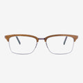 Stuart rectangular wood and metal eyeglasses in brown, silver, and black