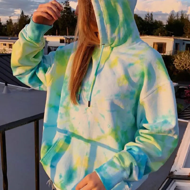 Women's Loose Tie-Dye Hooded Pullover Sweatshirt Casual Hoodie - Image 15