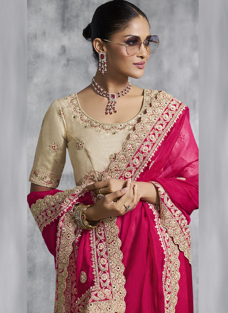 Red Silk Embroidered Wedding Wear Saree
