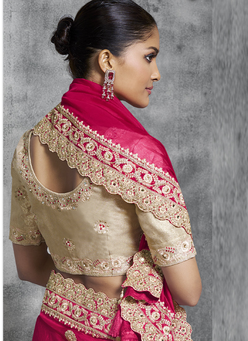 Red Silk Embroidered Wedding Wear Saree