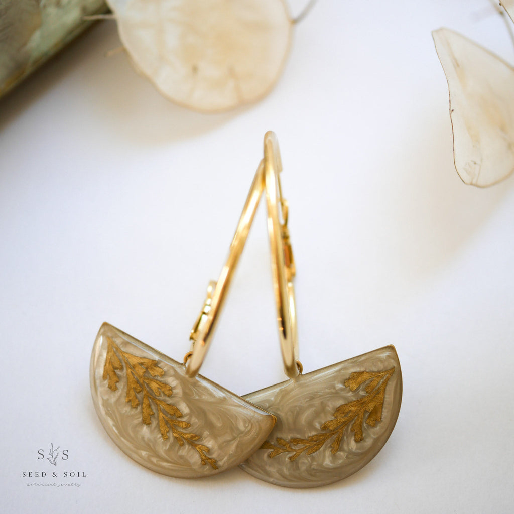 Gold Plated Fern Hoops - Nature-Inspired Botanical Earrings