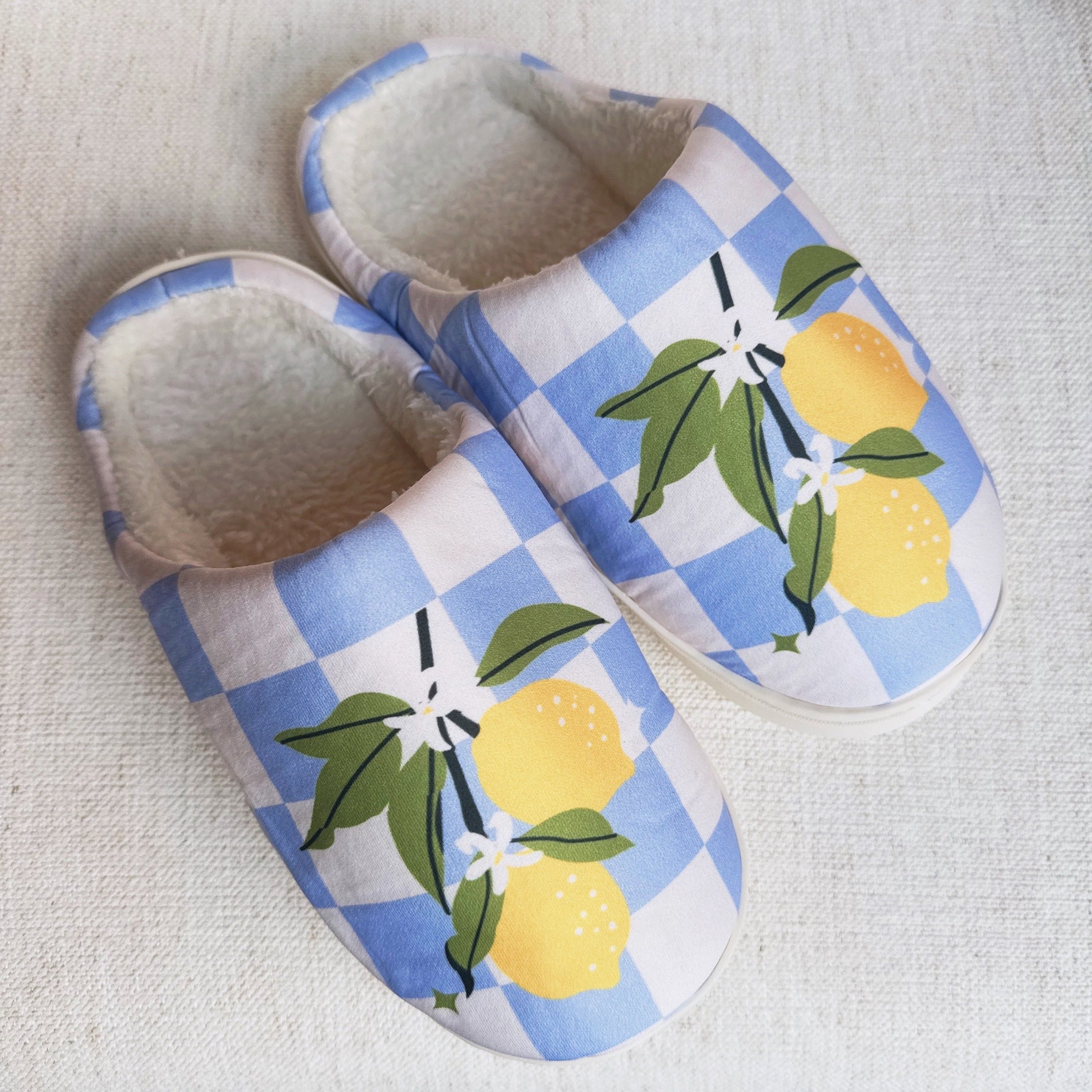 Lemon Drop Gingham Lounge Slippers - Sweet & Cozy