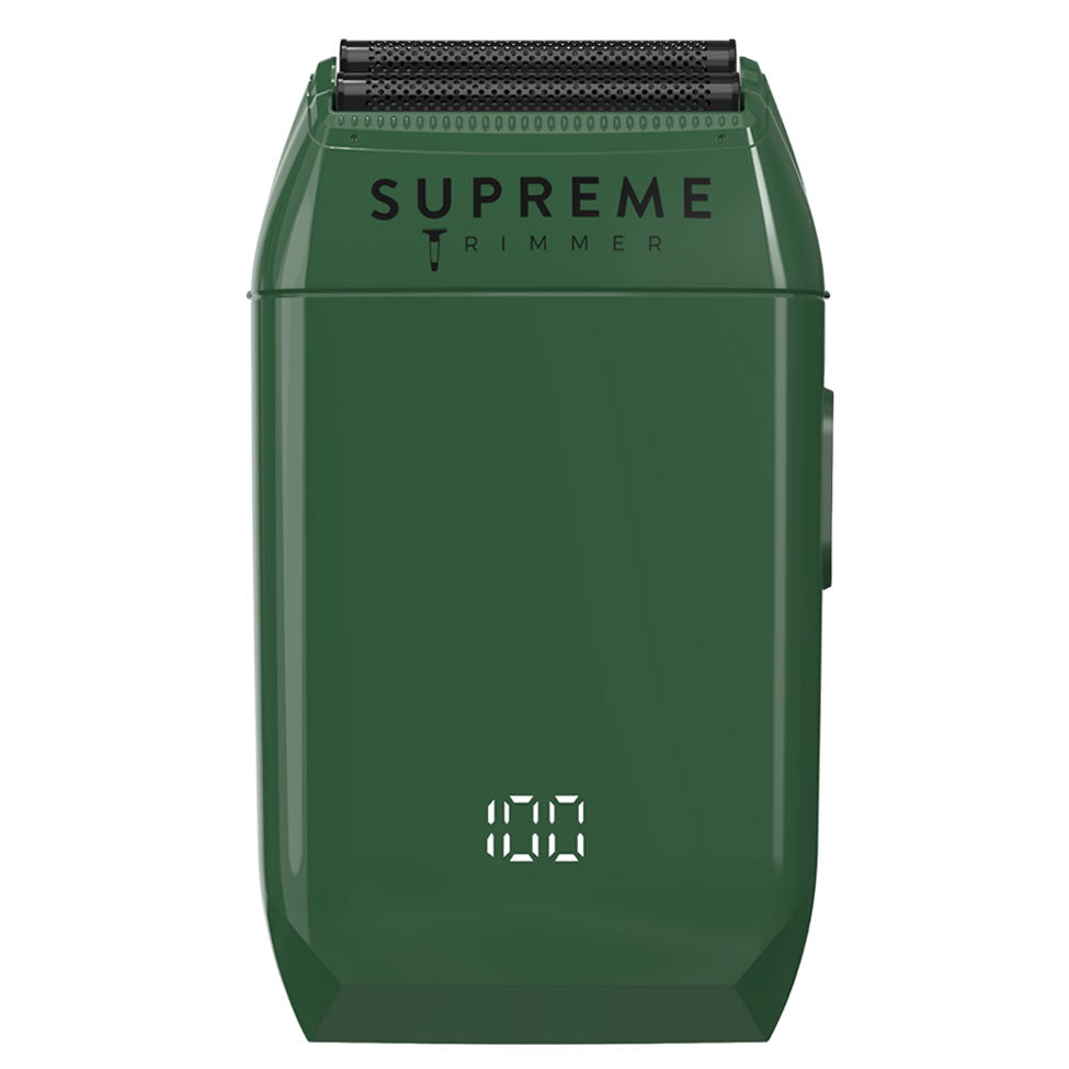 Green Supreme Crunch Foil Shaver with digital display for professional barber grooming