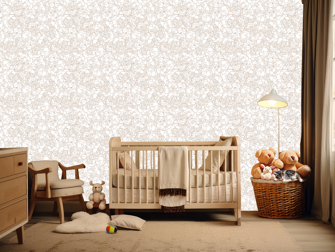 Suri Minimalist Floral Wallpaper in Blush-Pink and Grey