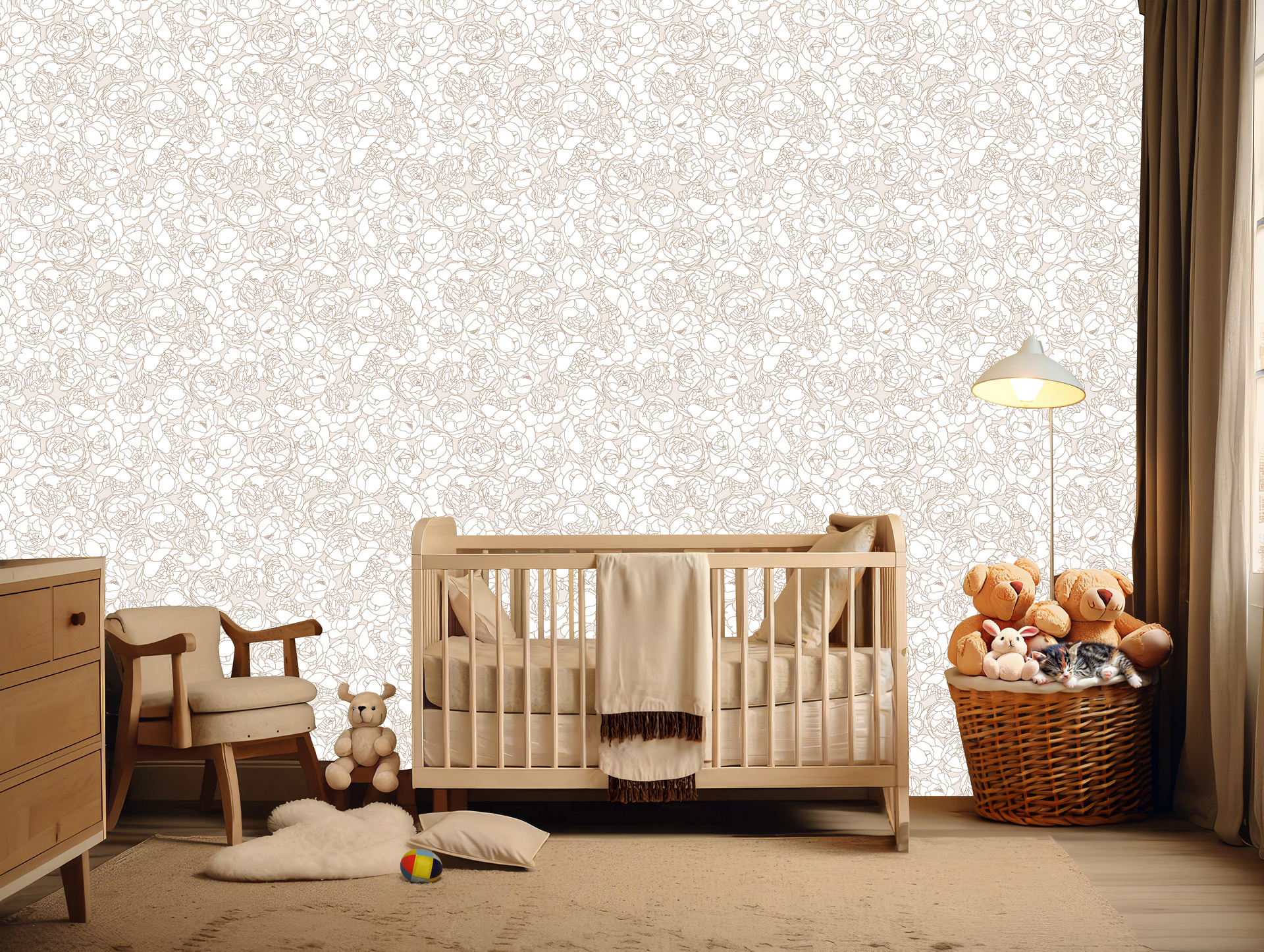 Suri Minimalist Floral Wallpaper in Blush-Pink and Grey