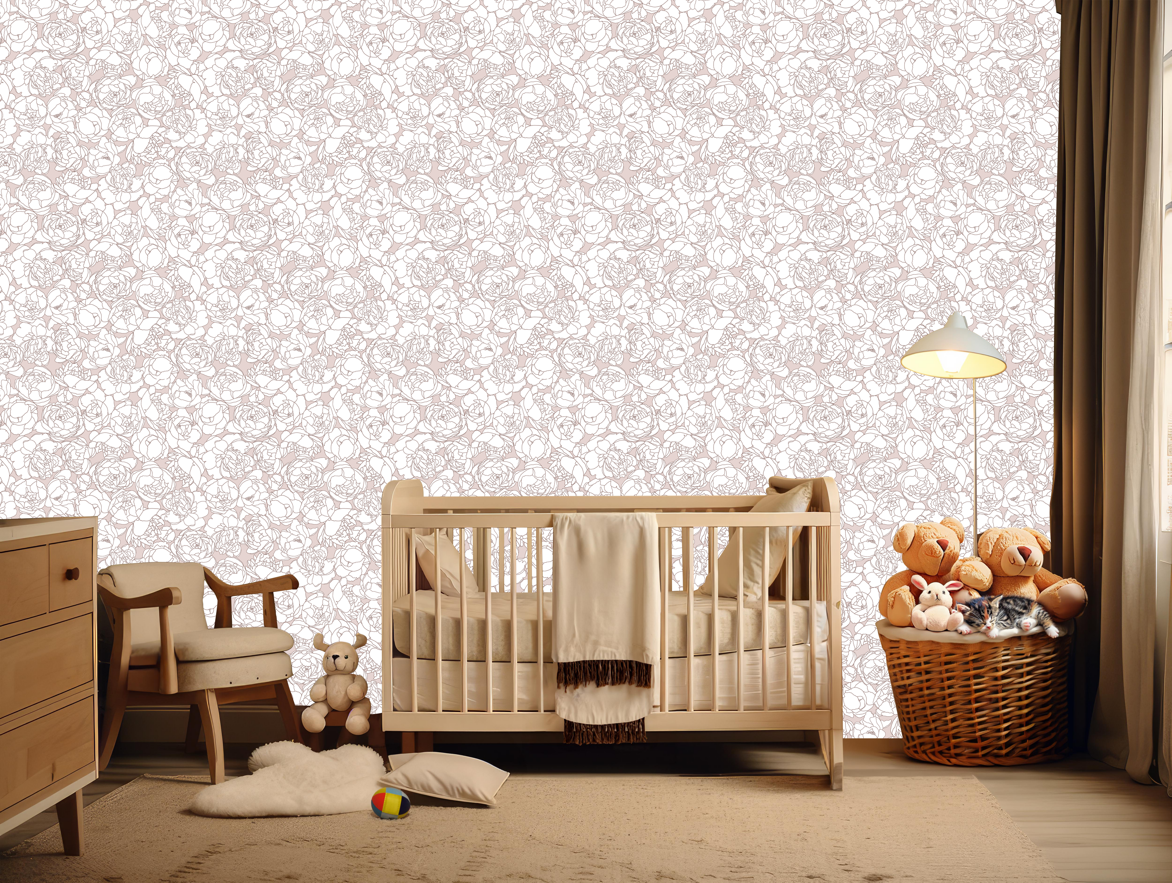 Suri Minimalist Floral Wallpaper in Blush-Pink and Grey