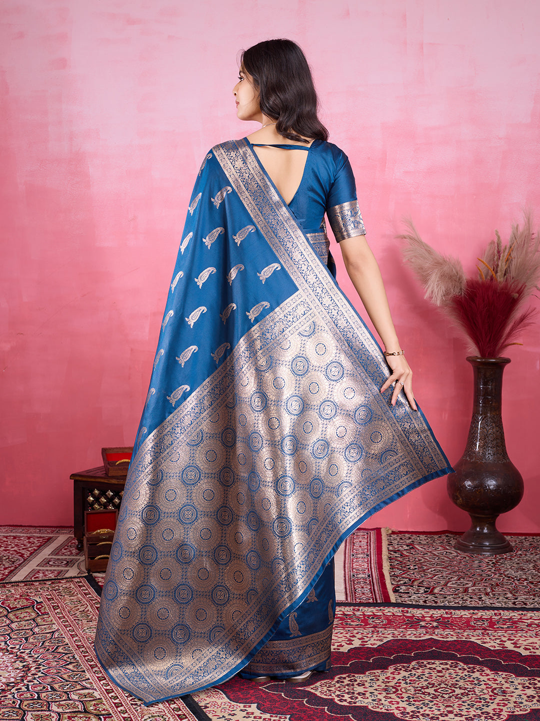 Morpinch Banarasi Silk Saree with Gold Jacquard Woven Zari Border