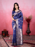 Navy blue Banarasi Silk Saree with elegant Jacquard zari-style pattern