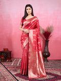Vibrant red Litchi silk Banarasi saree with gold-look jacquard patterns