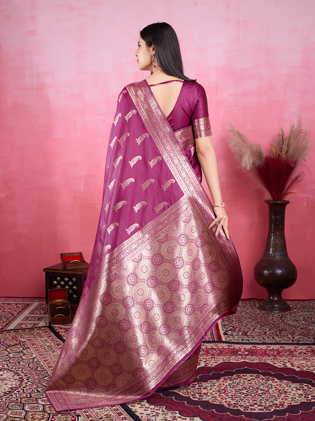 Wine Litchi Banarasi Silk Saree with Jacquard Zari Work