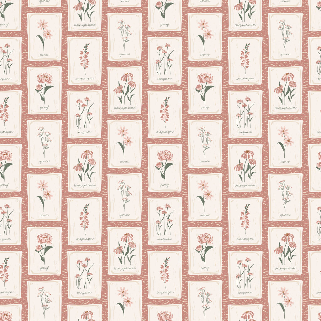 Susan Floral Wallpaper – Vintage Botanical Beige, Mauve & Green