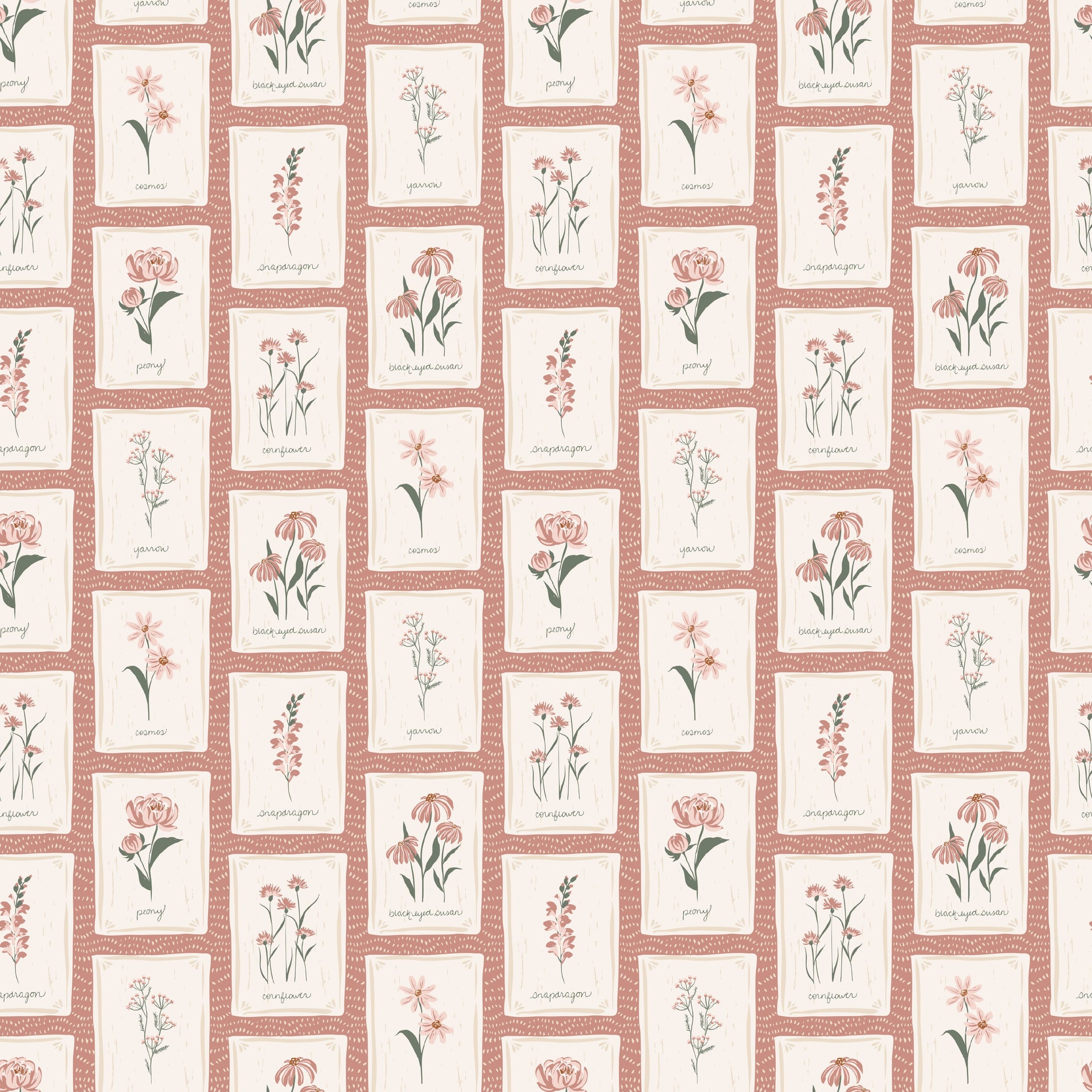 Susan Floral Wallpaper – Vintage Botanical Beige, Mauve & Green