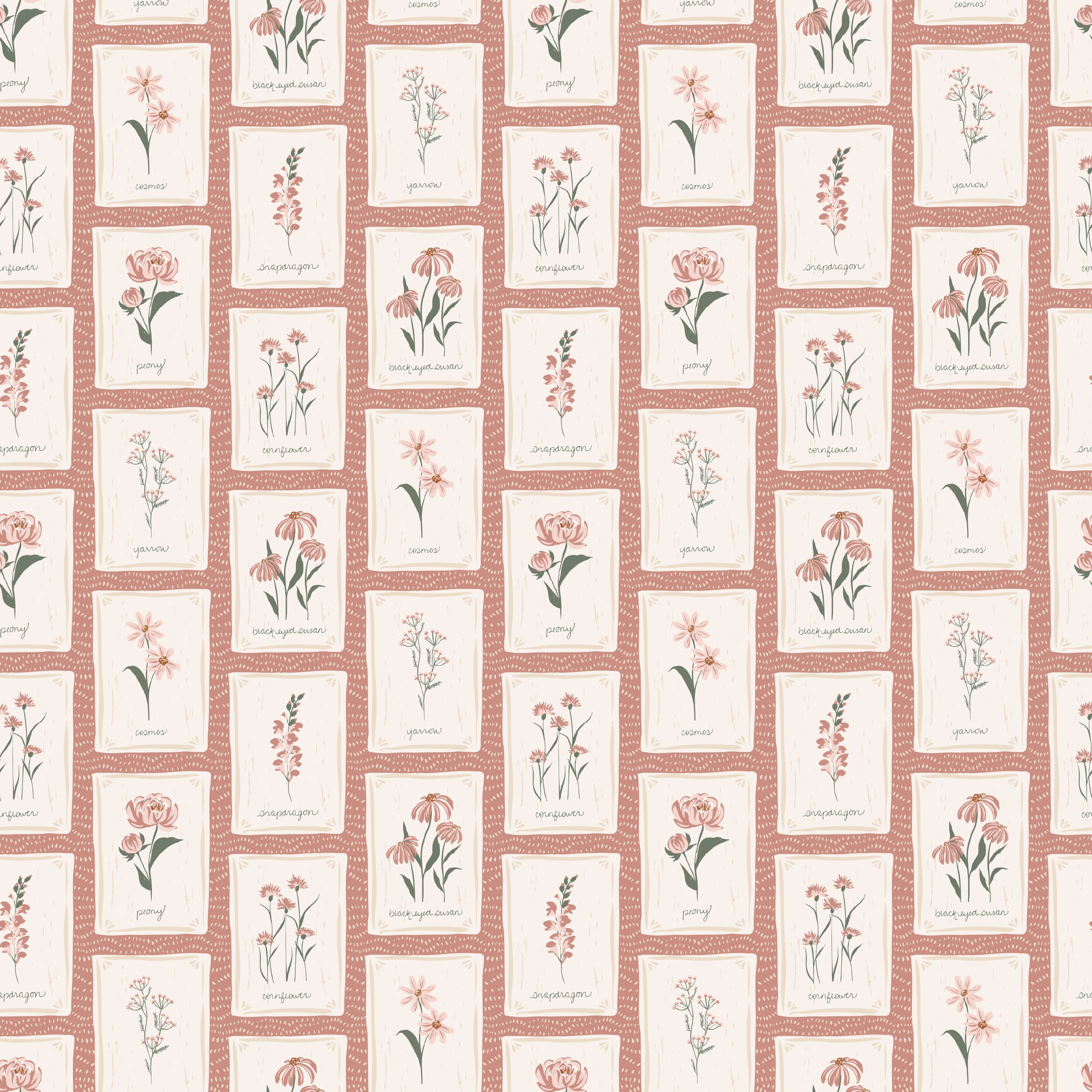Susan Floral Wallpaper – Vintage Botanical Beige, Mauve & Green