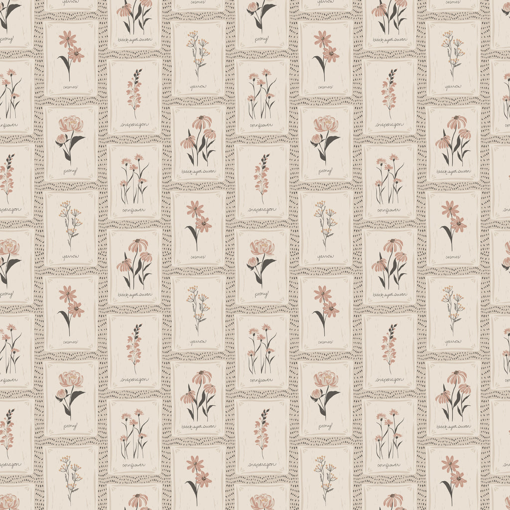 Susan Floral Wallpaper – Vintage Botanical Beige, Mauve & Green