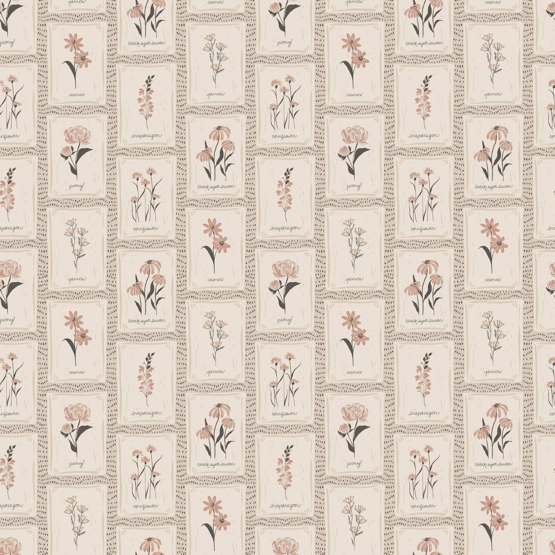 Susan Floral Wallpaper – Vintage Botanical Beige, Mauve & Green