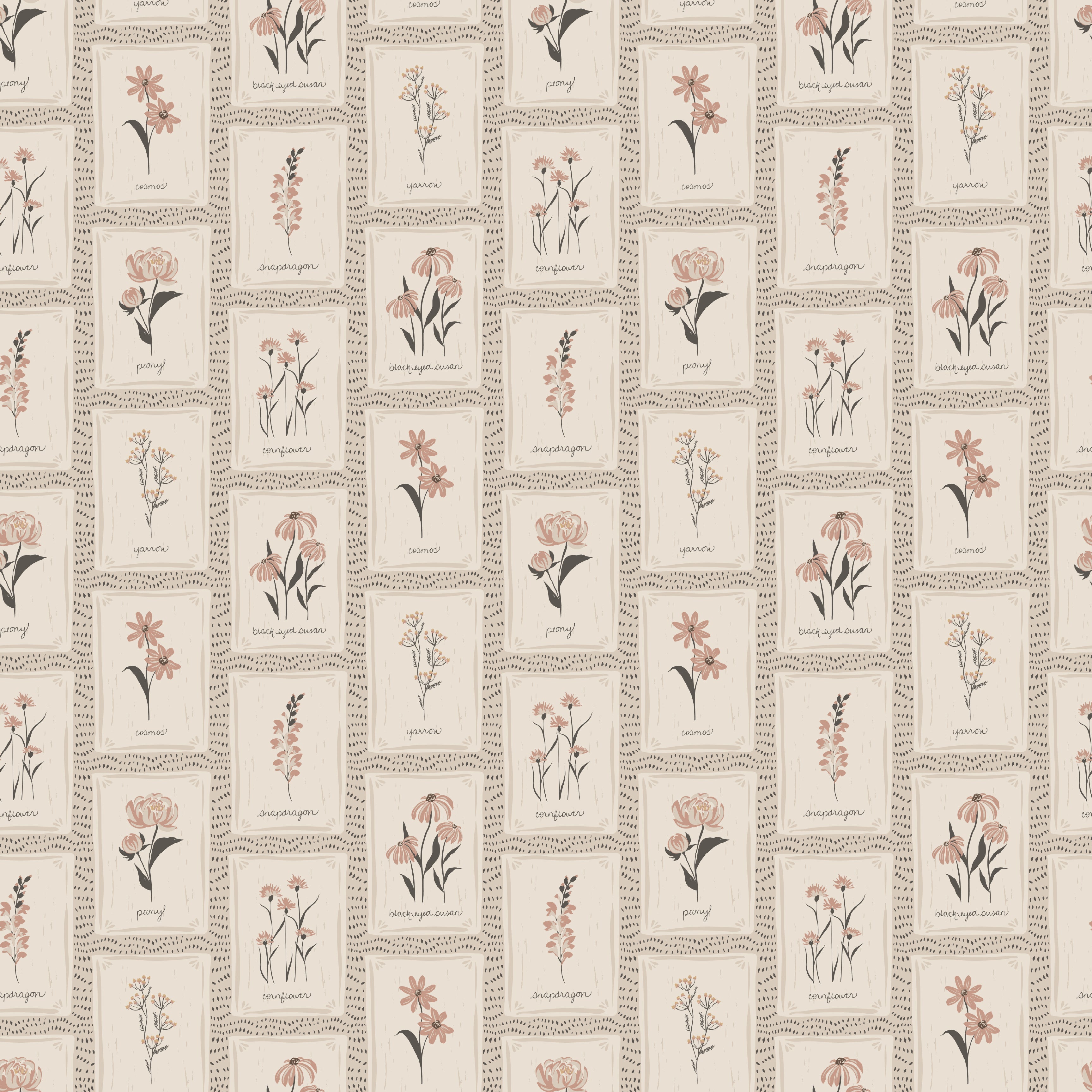 Susan Floral Wallpaper – Vintage Botanical Beige, Mauve & Green