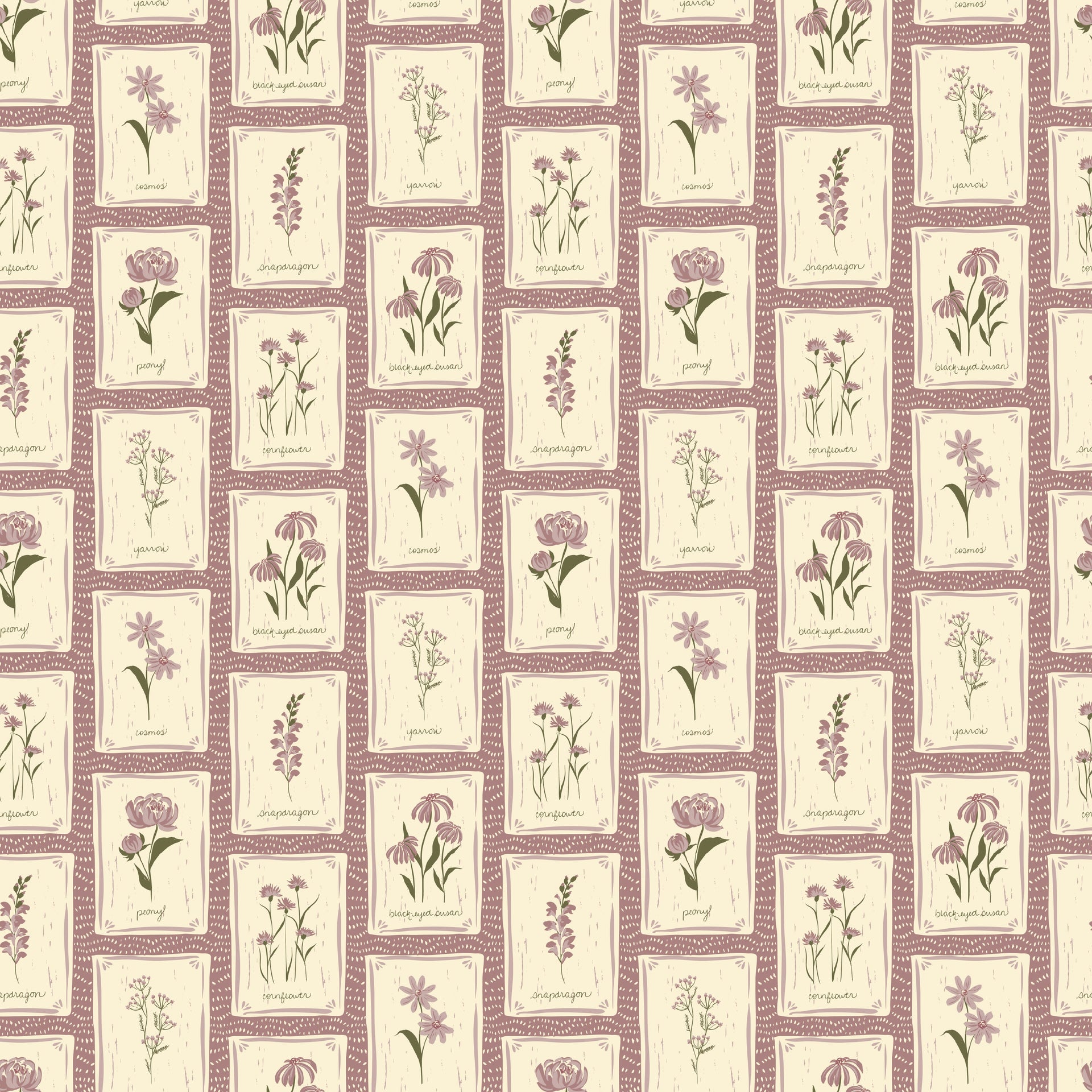 Susan Floral Wallpaper – Vintage Botanical Beige, Mauve & Green