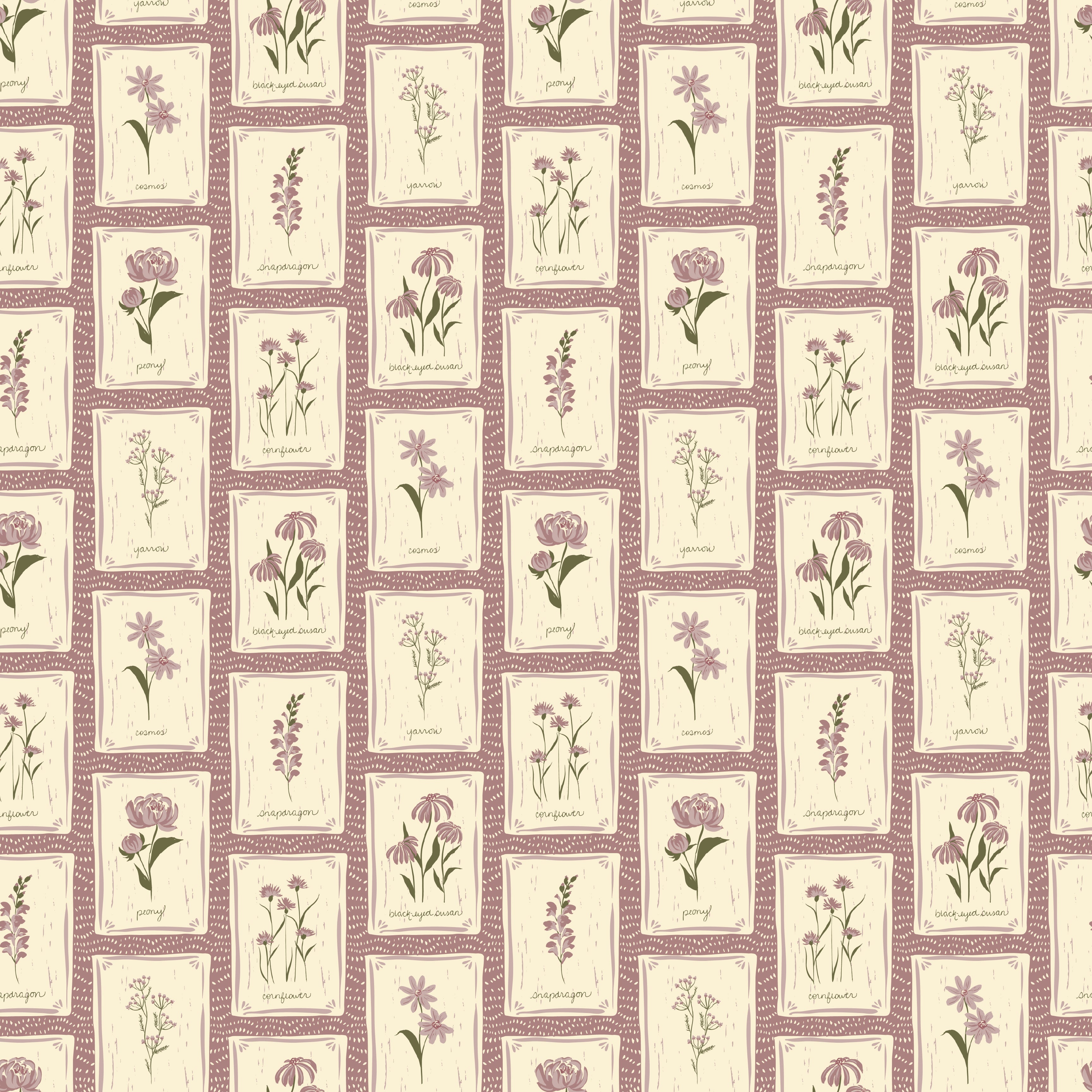 Susan Floral Wallpaper – Vintage Botanical Beige, Mauve & Green