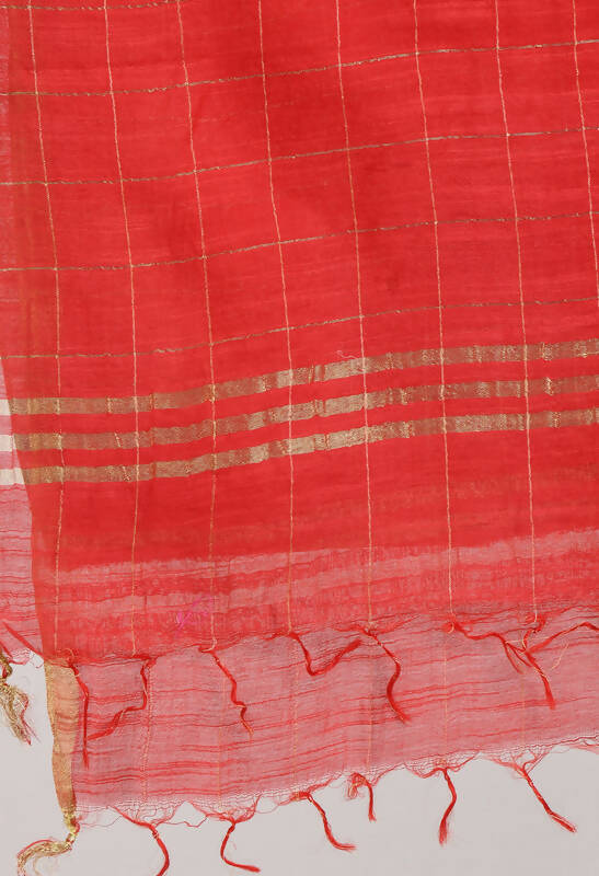 Red Cotton Zari Box Pattern Dupatta for Daily Ethnic Wear