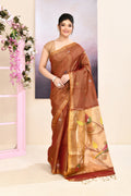 Brown tissue Jamdani saree with metallic-look embellishments