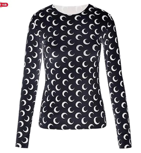 Women Long Sleeve Moon Print Crew Neck Shirt Soft Base Layer - Image 31